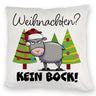 Ziegenbock mit Zipfelmütze Kissen mit Spruch Weihnachten? Kein Bock