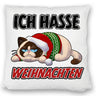 Grimmige Katze Kissen mit Spruch Ich hasse Weihnachten