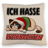 Grimmige Katze Kissen mit Spruch Ich hasse Weihnachten