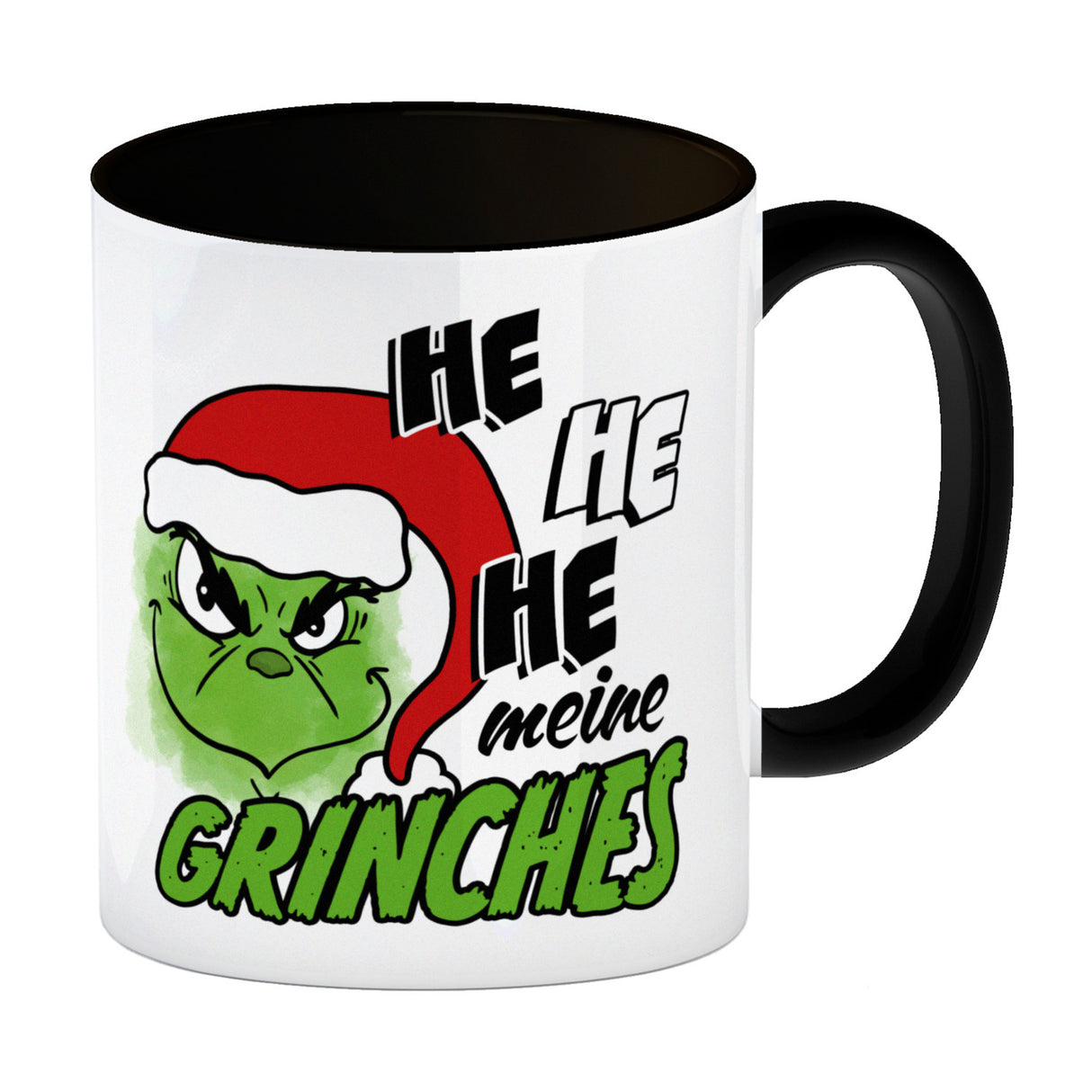 Weihnachtsmuffel Kaffeebecher mit Spruch He he he meine Grinches