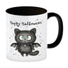 Happy Halloween Kaffeebecher mit schwarzer Fledermaus-Katze