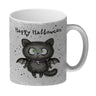 Happy Halloween Kaffeebecher mit schwarzer Fledermaus-Katze