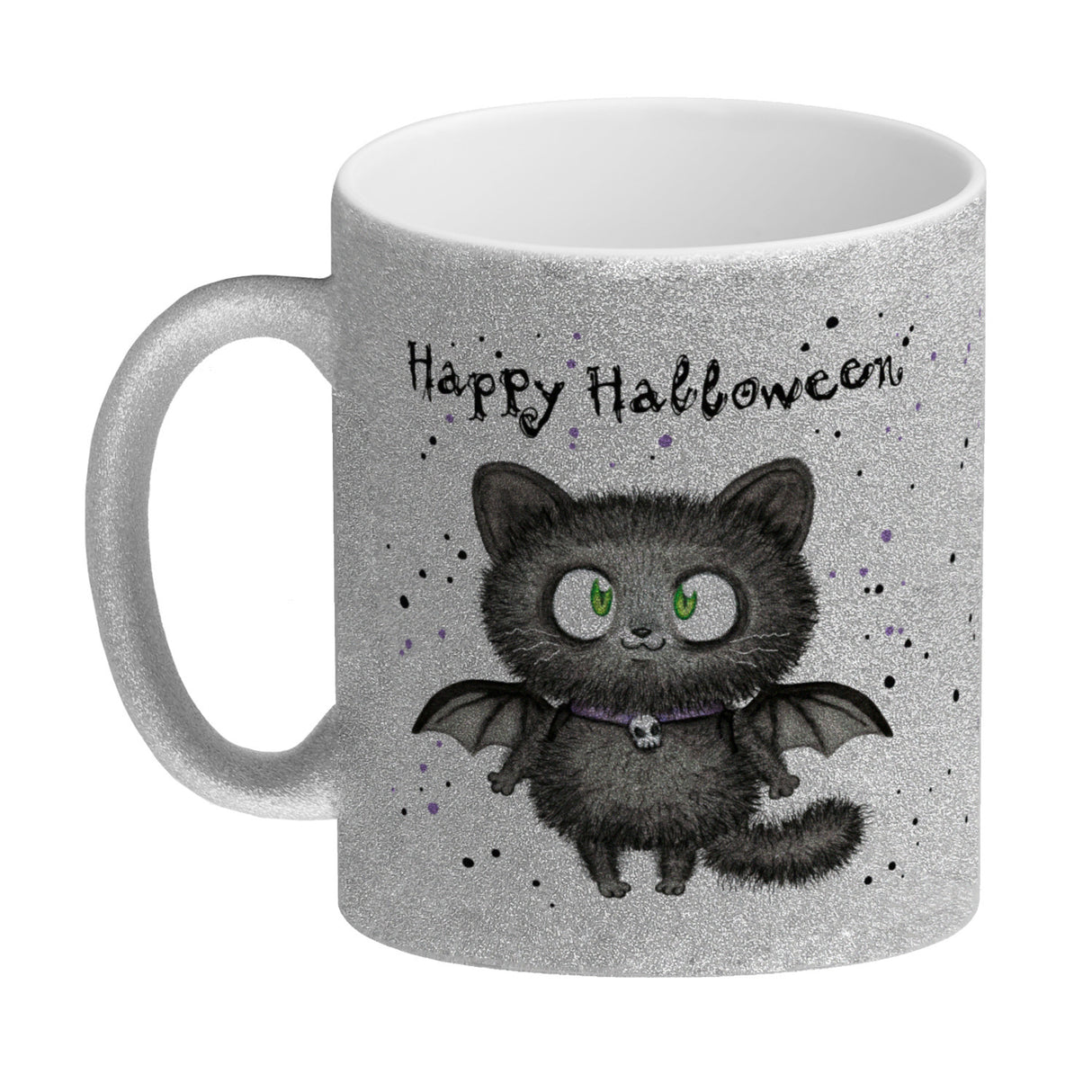 Happy Halloween Kaffeebecher mit schwarzer Fledermaus-Katze