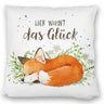 Hier wohnt das Glück Kissen mit Fuchs im Aquarell-Stil