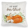 Hier wohnt das Glück Kissen mit Fuchs im Aquarell-Stil