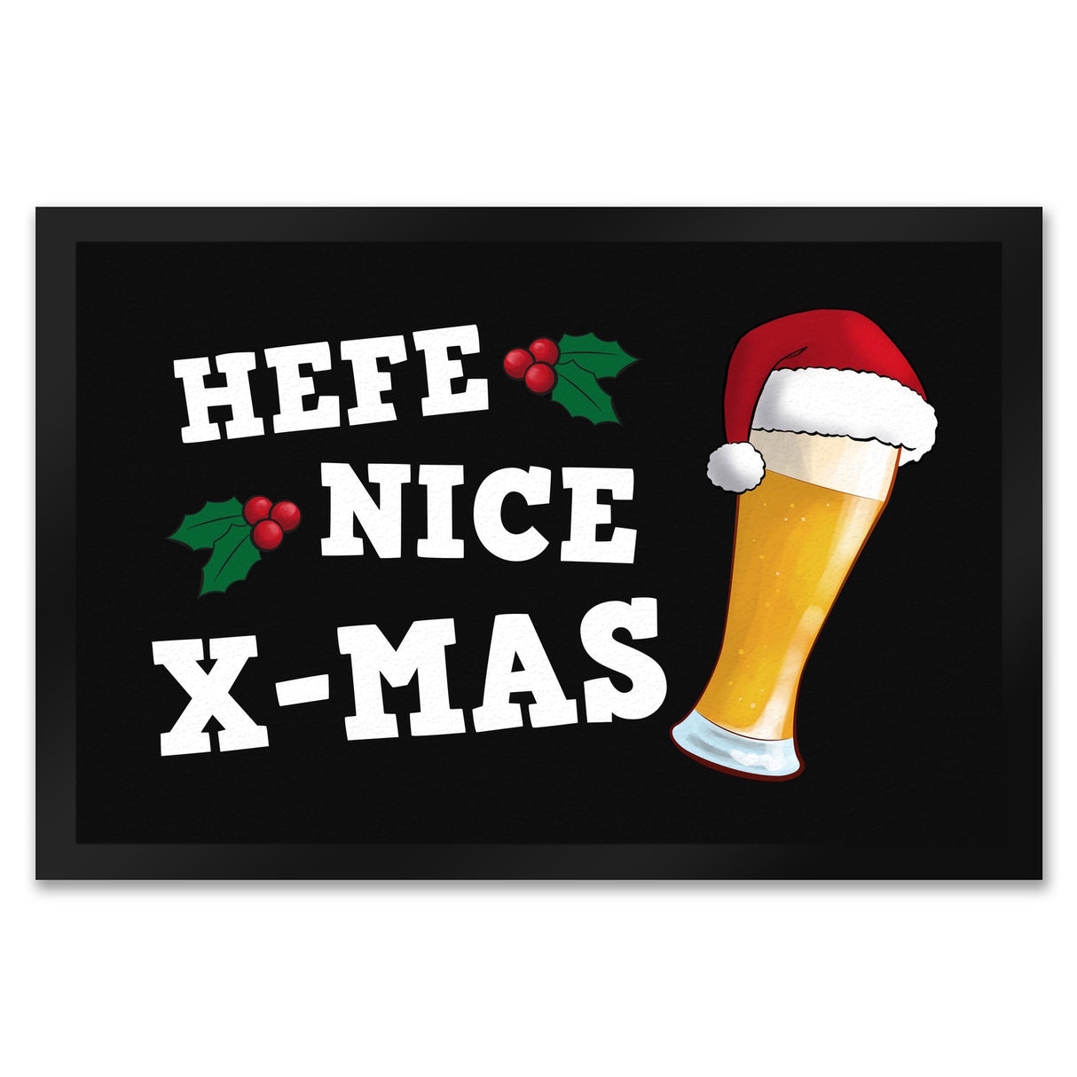 Bier mit Weihnachtsmütze Fußmatte in 35x50 cm mit Spruch Hefe nice X-mas