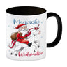 Weihnachtsmann auf Einhorn Kaffeebecher mit Spruch Magische Weihnachten