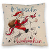 Weihnachtsmann auf Einhorn Kissen mit Spruch Magische Weihnachten