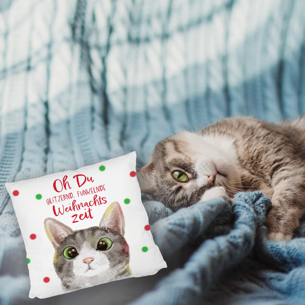 Oh Du glitzernd funkelnde Weihnachtszeit Katze Kissen