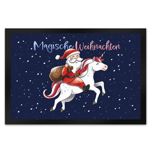 Weihnachtsmann auf Einhorn Fußmatte in 35x50 cm mit Spruch Magische Weihnachten