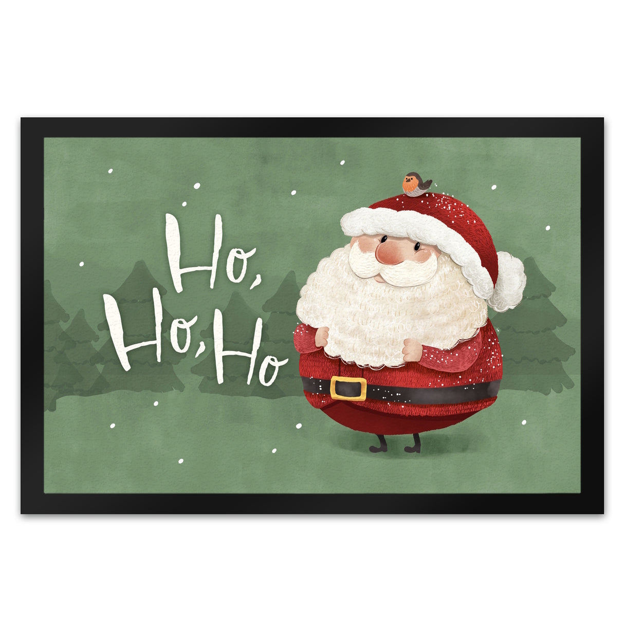 Weihnachtsmann mit Rotkehlchen Fußmatte in 35x50 cm mit Spruch Ho Ho Ho