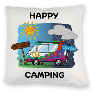 Hippie Wohnmobil Kissen mit Spruch Happy Camping