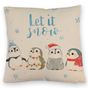 Pinguin Kissen mit Spruch Let it snow