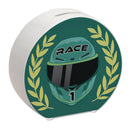 Motorsport-Helm Spardose mit Siegerkranz