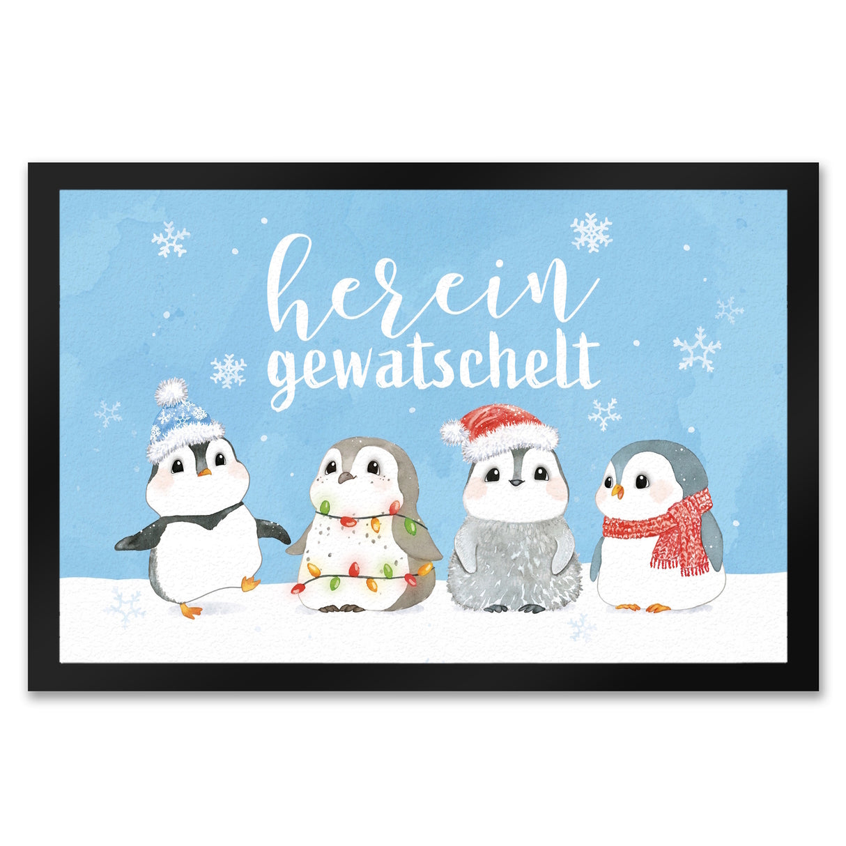 Pinguin Familie Fußmatte in 35x50 cm mit Spruch Hereingewatschelt