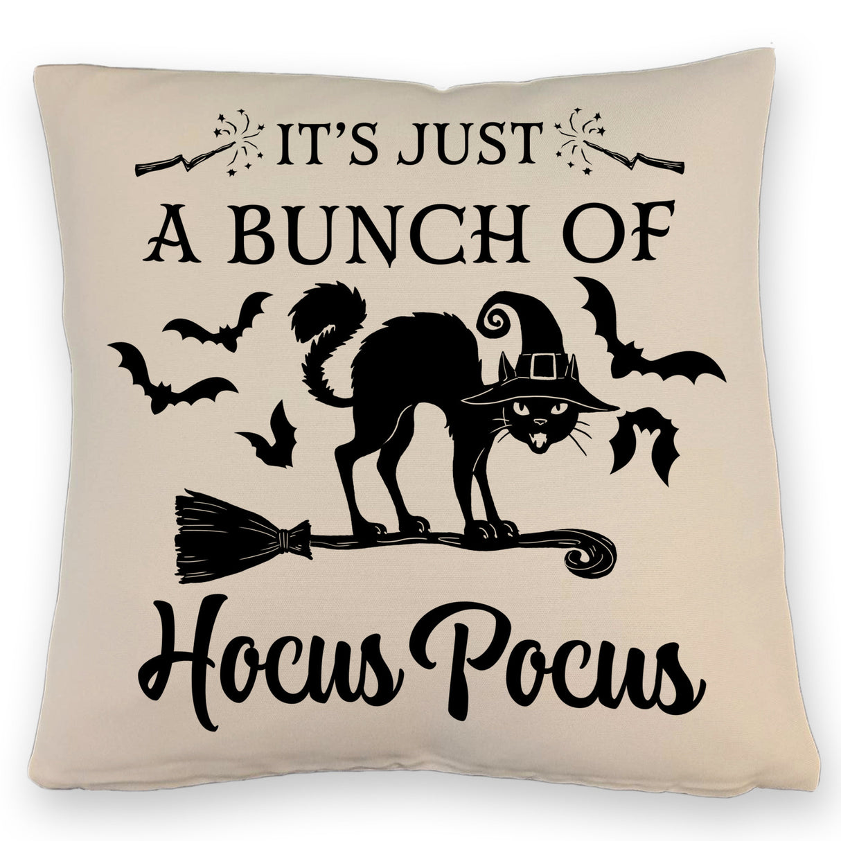 Schwarze Katze Halloween Kissen mit Spruch A Bunch of Hocus Pocus