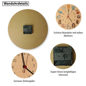 Kinderuhr mit süßen Tieren Wanduhr