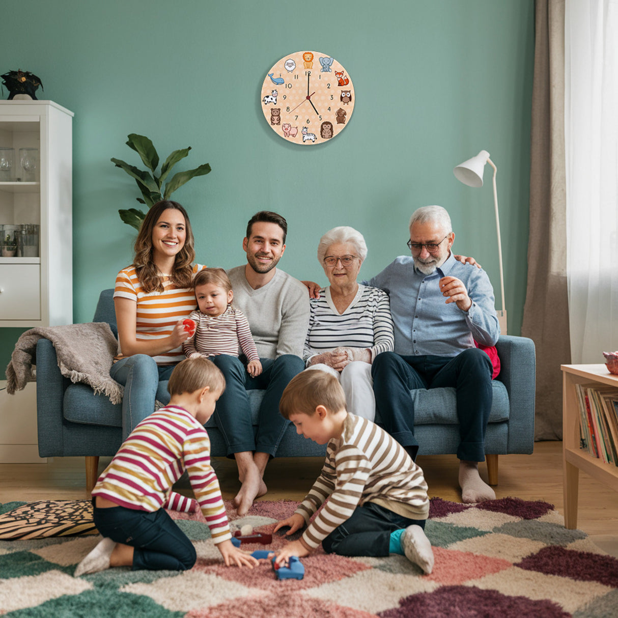 Kinderuhr mit süßen Tieren Wanduhr