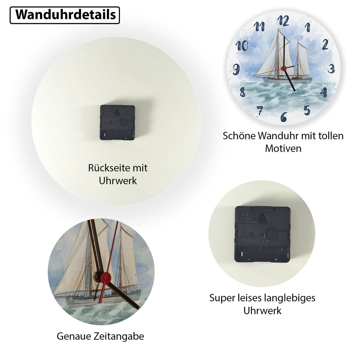 Segelschiff Wasserfarbenoptik Wanduhr