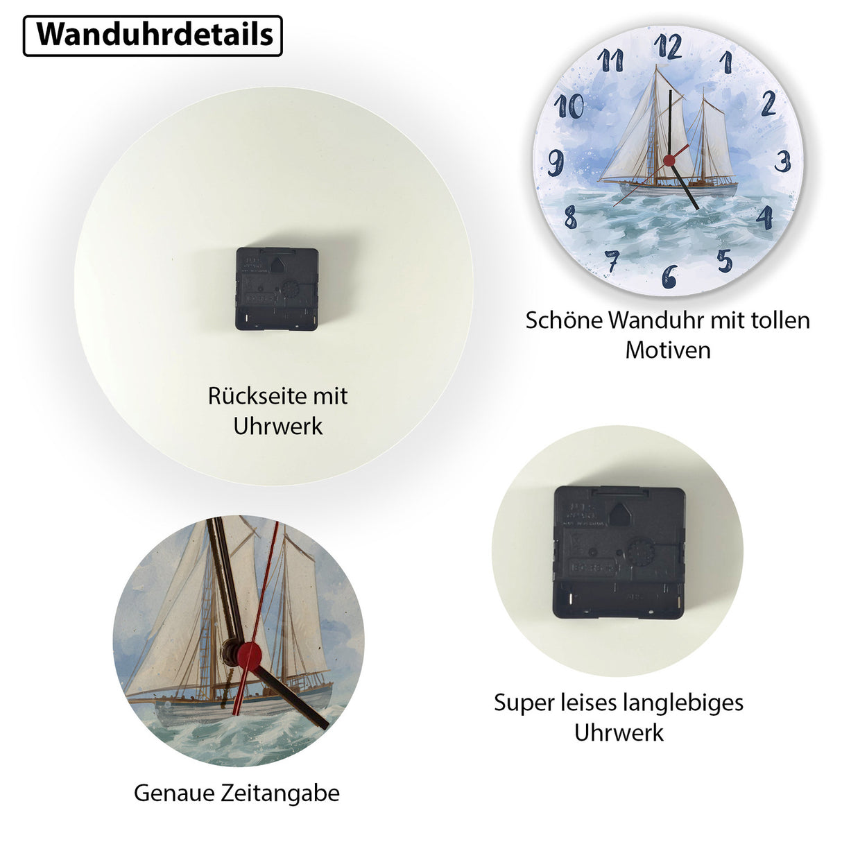 Segelschiff Wasserfarbenoptik Wanduhr