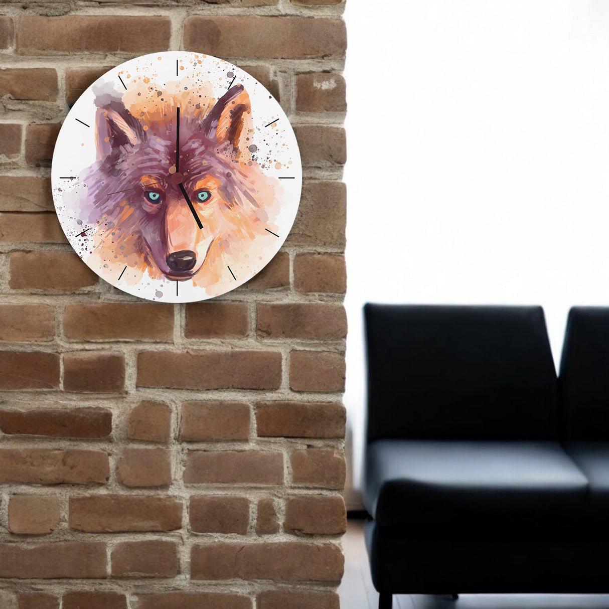 Wolf in Wasserfarbenoptik Wanduhr