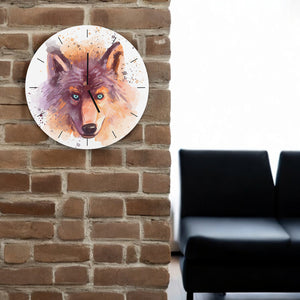 Wolf in Wasserfarbenoptik Wanduhr