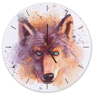 Wolf in Wasserfarbenoptik Wanduhr