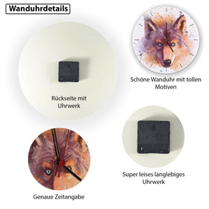 Wolf in Wasserfarbenoptik Wanduhr