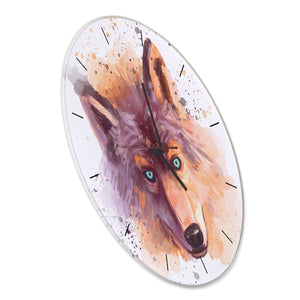 Wolf in Wasserfarbenoptik Wanduhr