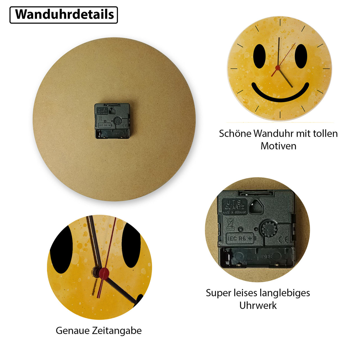 Grinsendes Emoticon gelbe Wanduhr