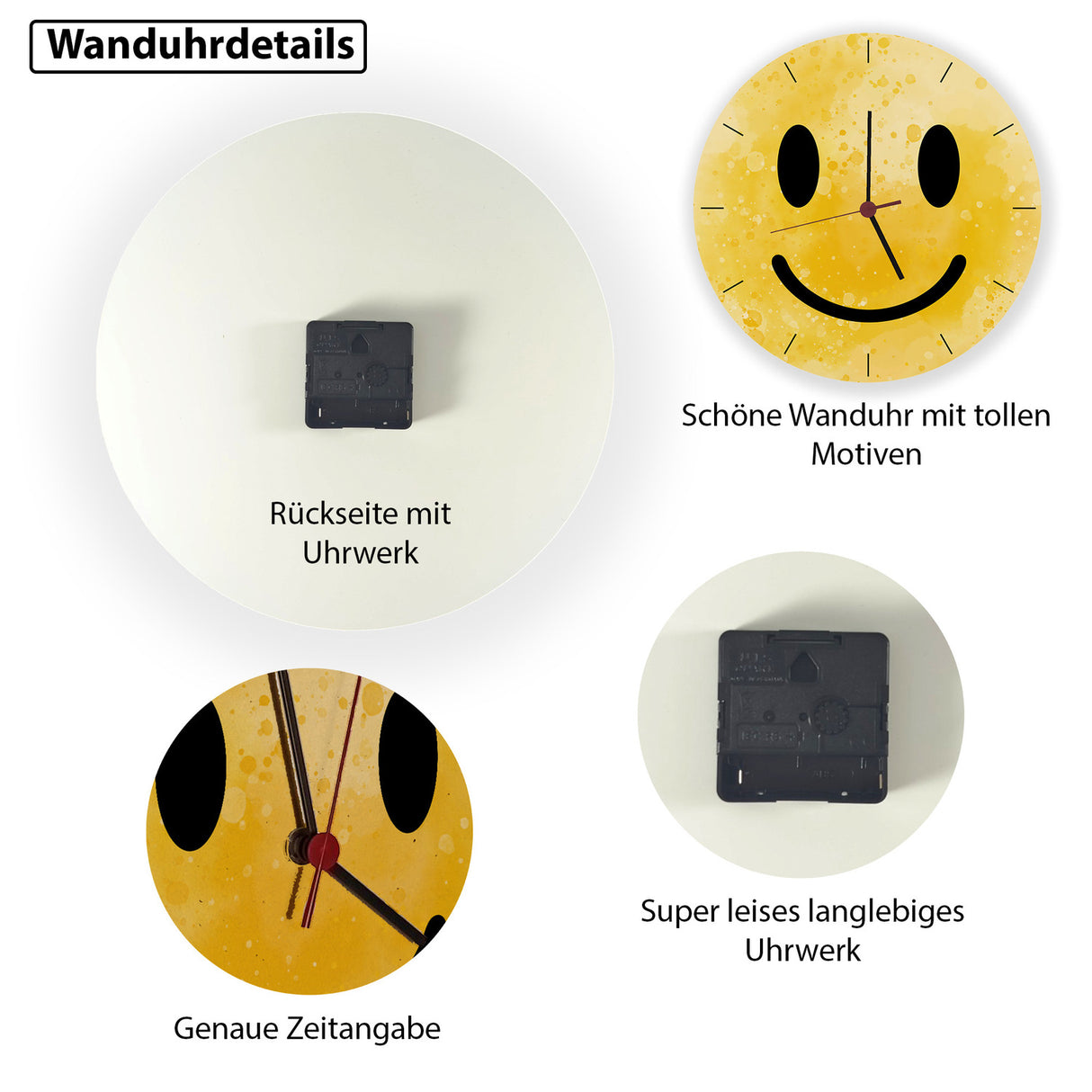 Grinsendes Emoticon gelbe Wanduhr