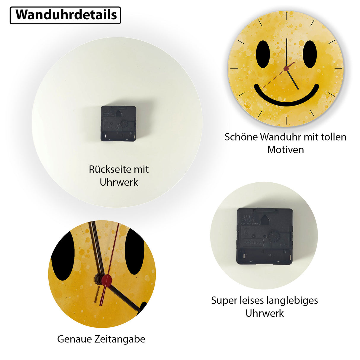 Grinsendes Emoticon gelbe Wanduhr