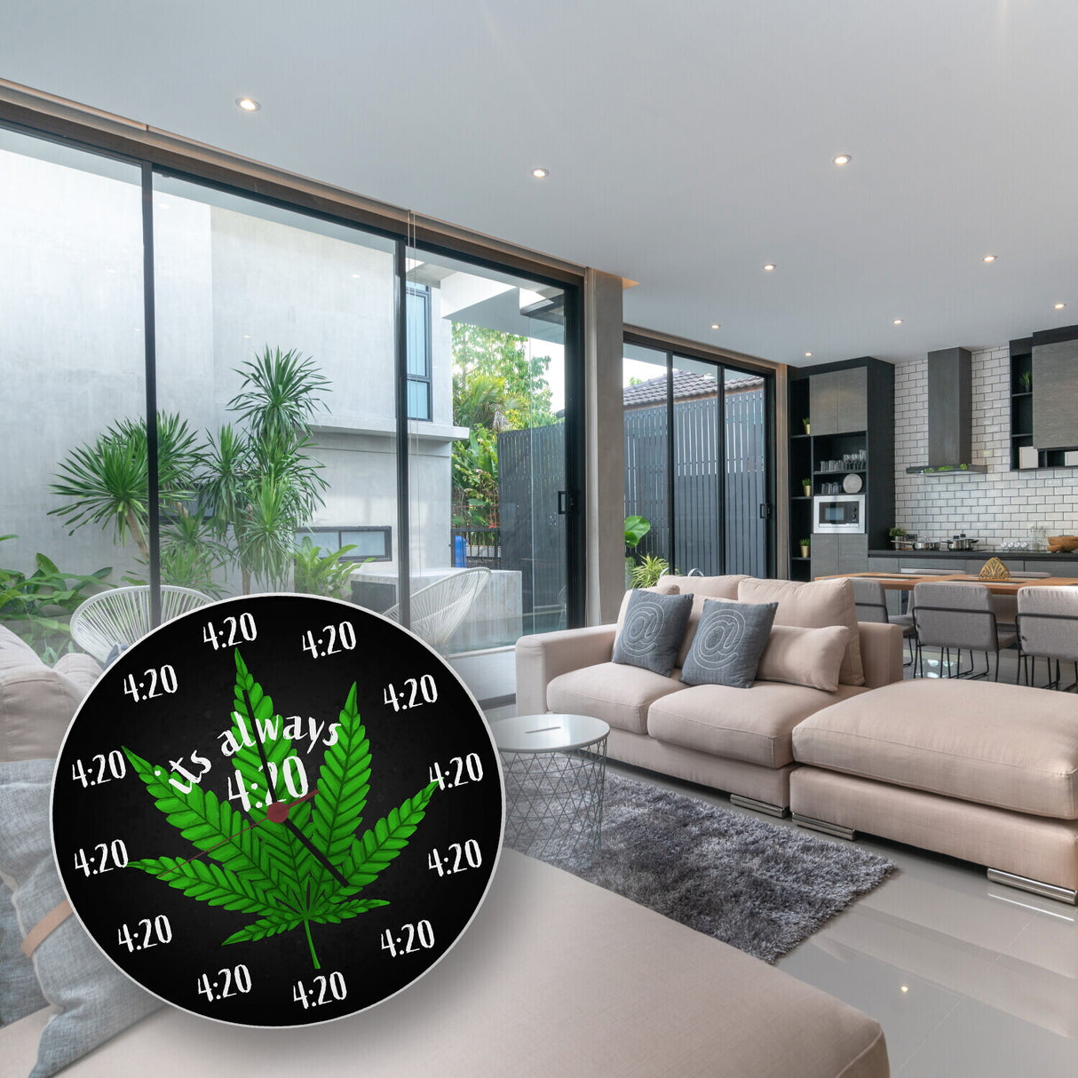 It's always 420 Kiffer Wanduhr mit Cannabis Blatt