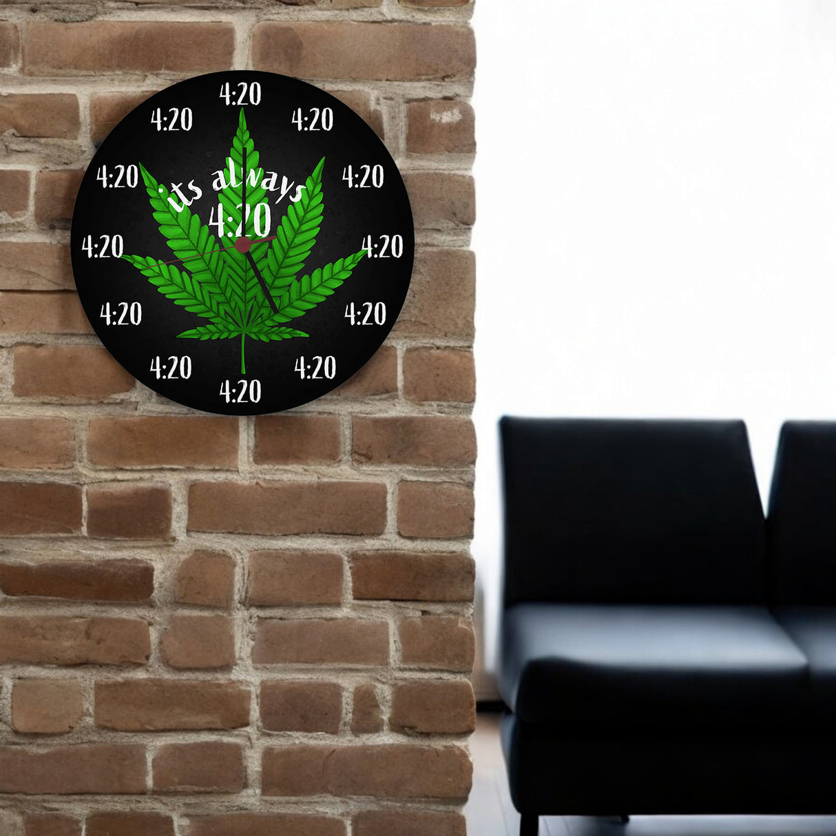 It's always 420 Kiffer Wanduhr mit Cannabis Blatt