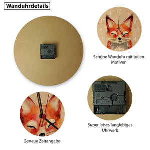 Fuchs in Wasserfarbenoptik Wanduhr