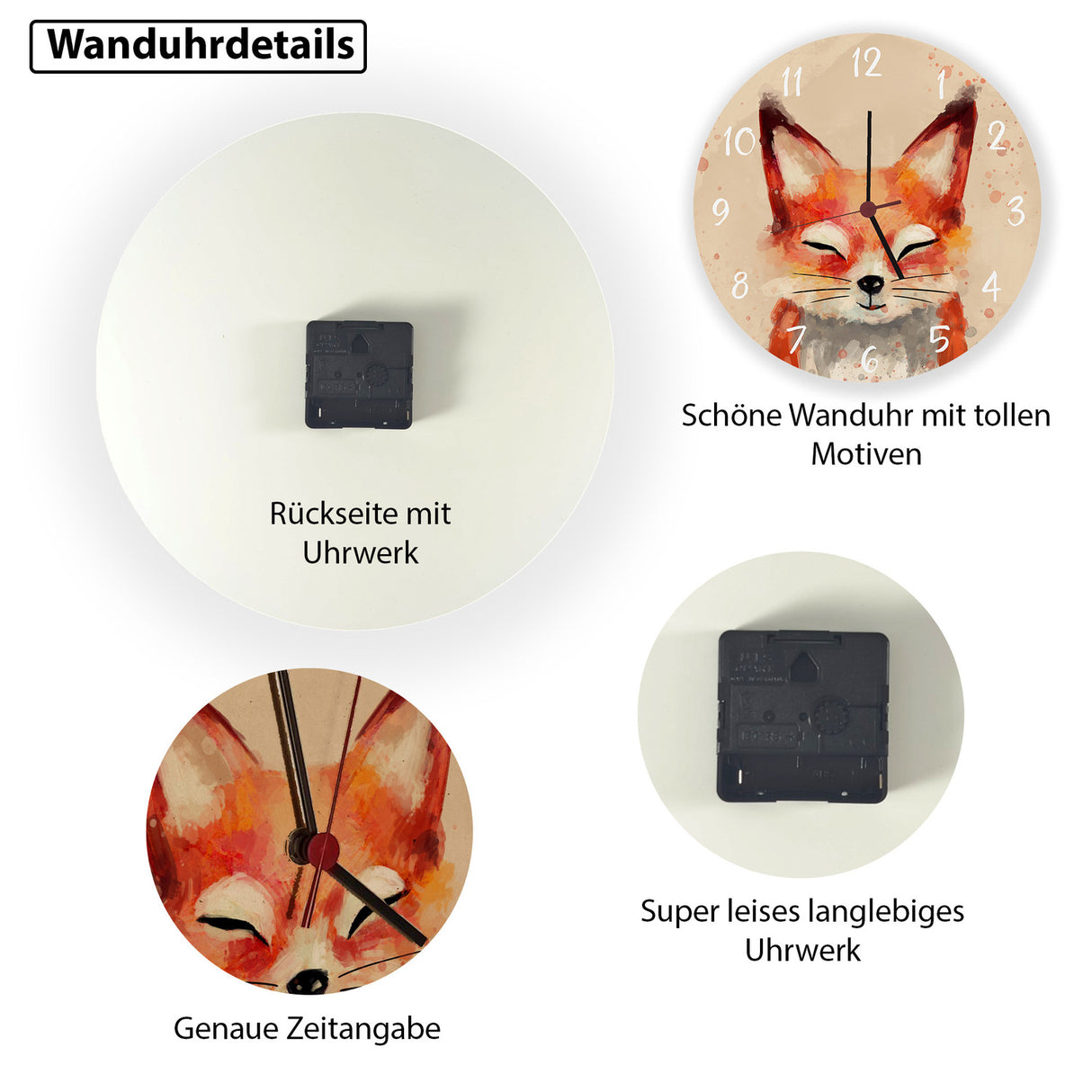 Fuchs in Wasserfarbenoptik Wanduhr