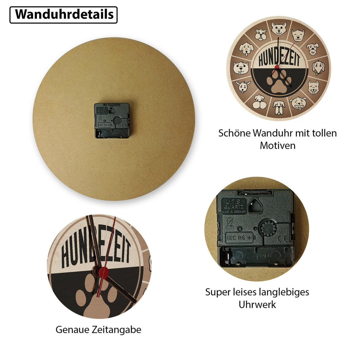 Hundezeit mit lustigen Hunden Wanduhr