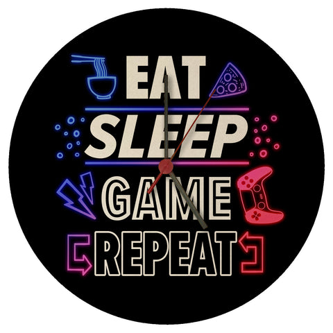 Eat Sleep Game Repeat Zocker Wanduhr