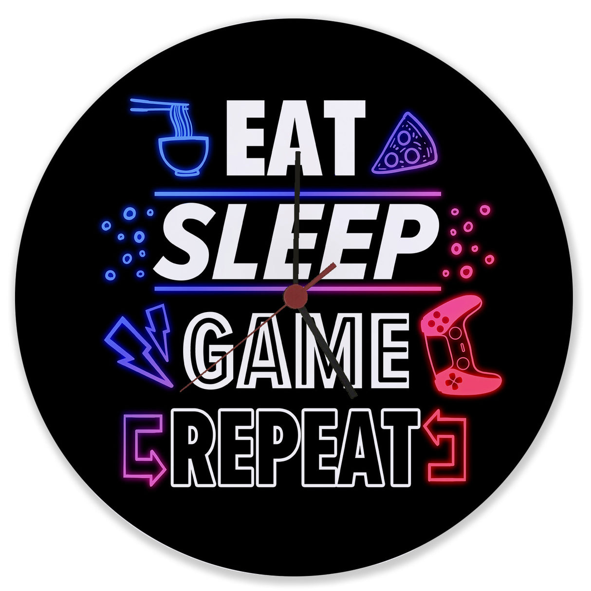 Eat Sleep Game Repeat Zocker Wanduhr