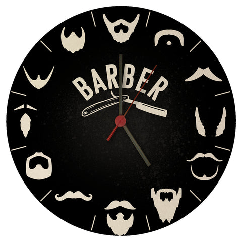 Barber Wanduhr mit unterschiedlichen Barttypen