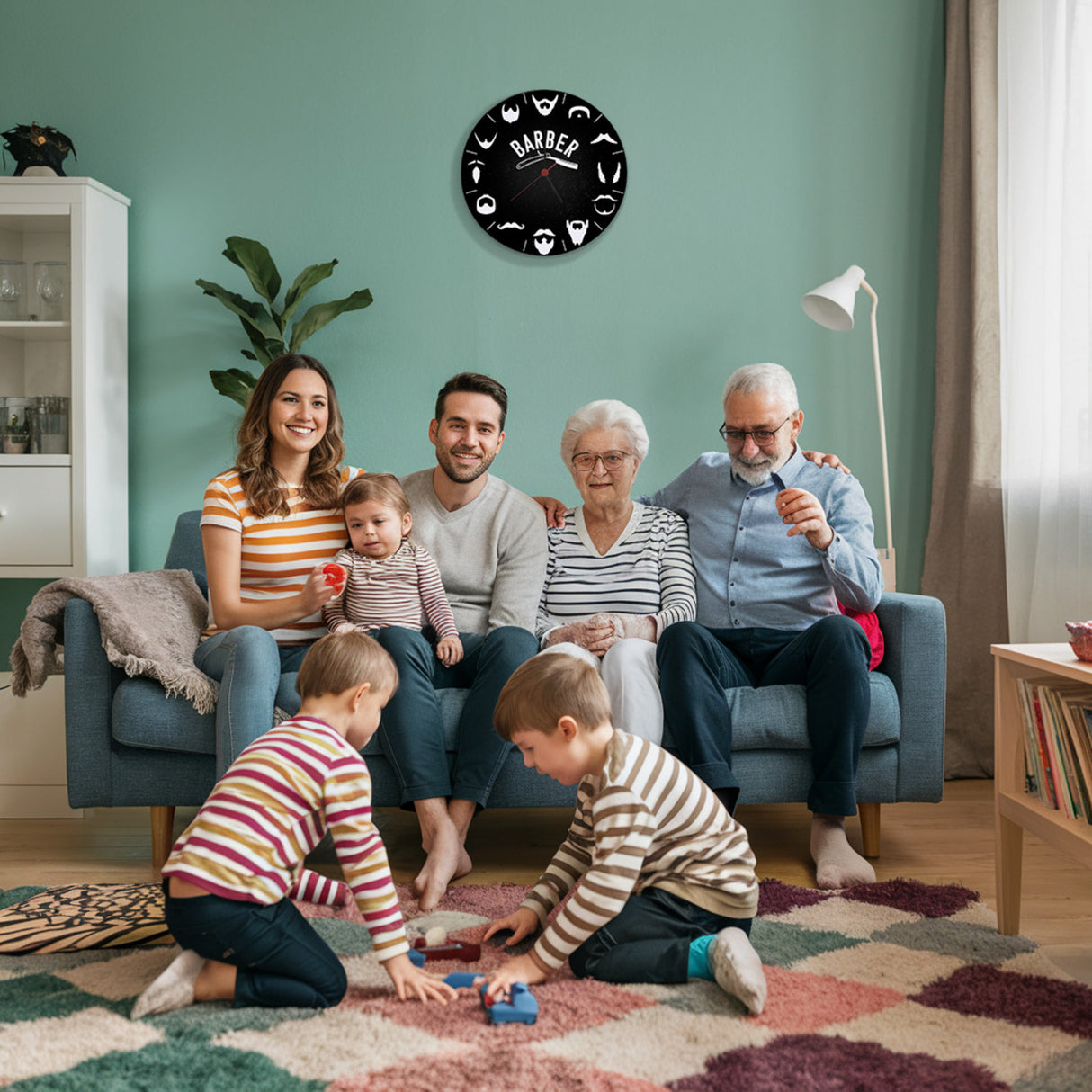 Barber Wanduhr mit unterschiedlichen Barttypen