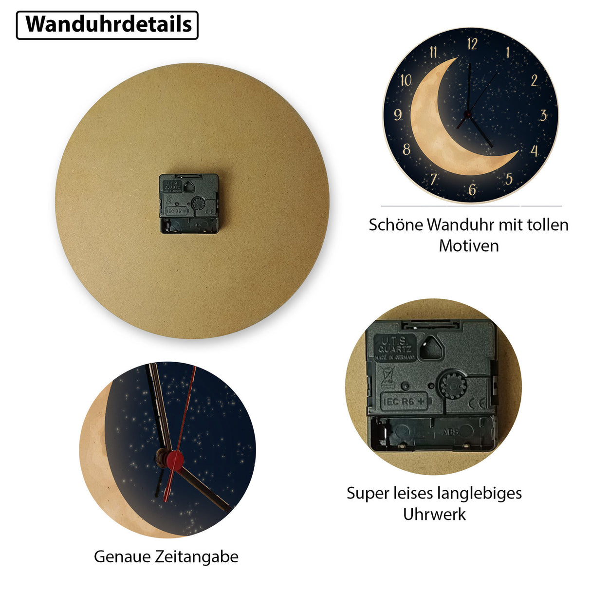 Nachthimmel mit Halbmond Wanduhr