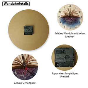 Buch mit schönem Wasserfarbenmotiv Wanduhr