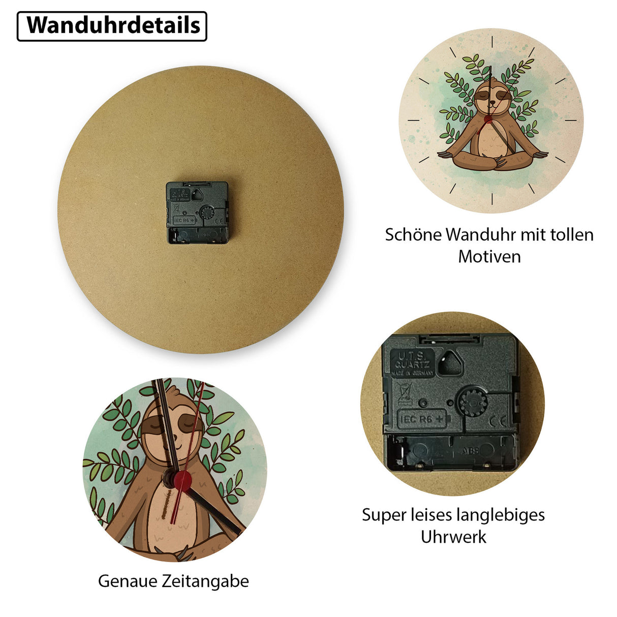 Faultier Meditation Wanduhr