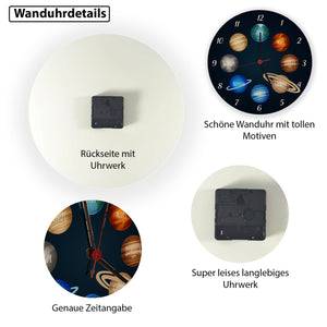 Planeten des Sonnensystems Wanduhr für Kinder