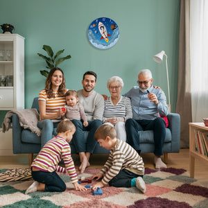 Rakete im Weltall Wanduhr für Kinder