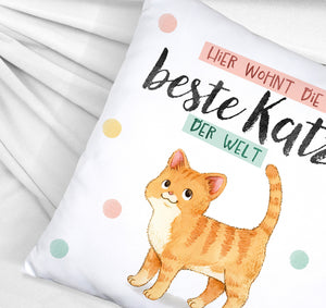 Beste Katze der Welt Kissen mit oranger Katze Katze und Spruch