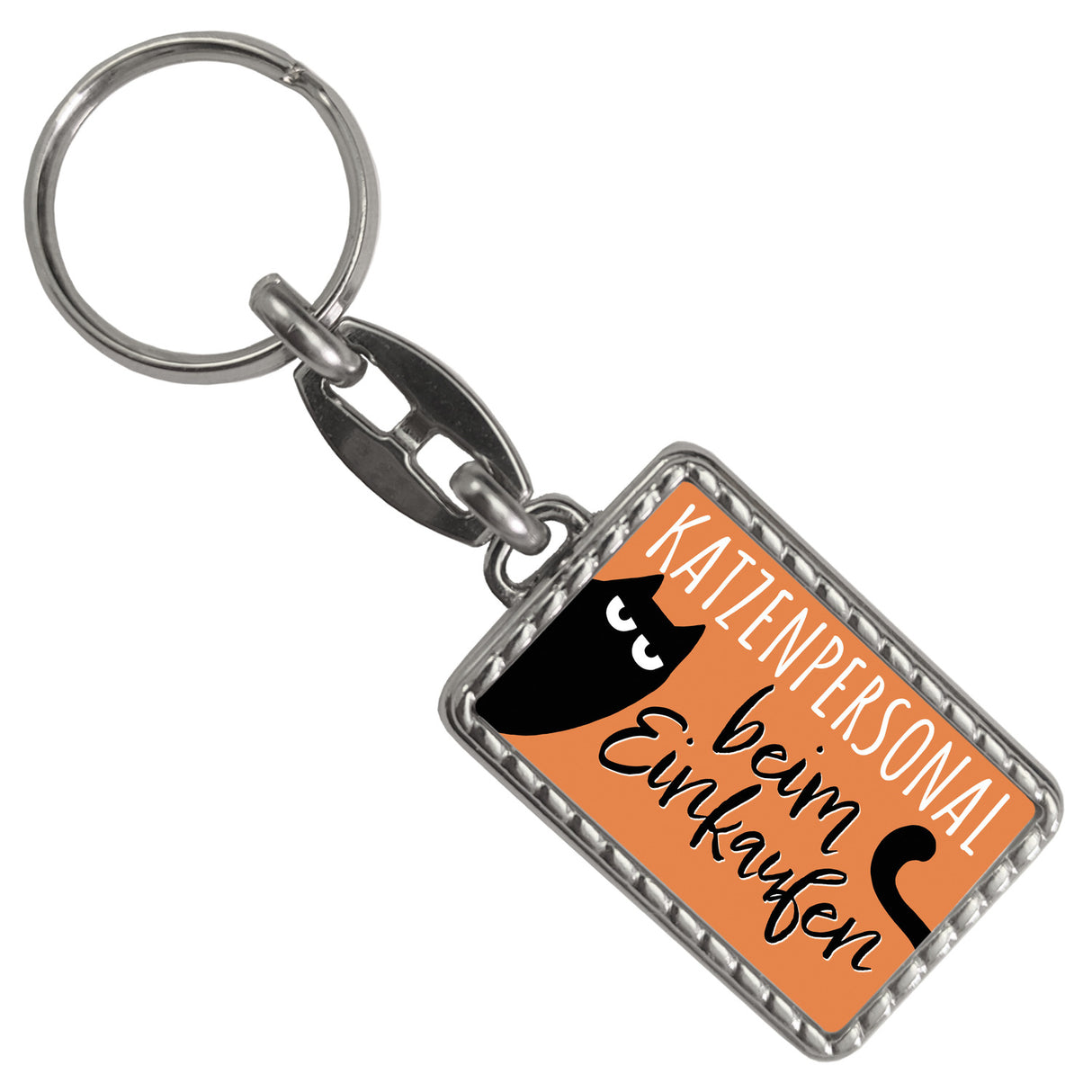 Katze Schlüsselanhänger mit Spruch Katzenpersonal beim Einkaufen