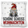 Grimmiger Wichtel Kissen mit Spruch Schöne scheiß Weihnachten