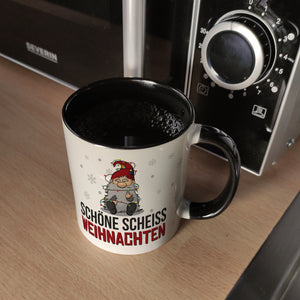 Grimmiger Wichtel Kaffeebecher mit Spruch Schöne scheiß Weihnachten